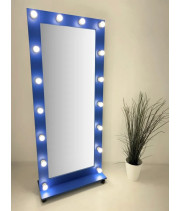 Синее гримерное зеркало с подсветкой на подставке 180х80 