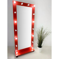 Красное гримерное зеркало с подсветкой на подставке 180х80